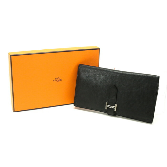 Hermes Bear Dupri Epson Leather Long Wallet Fold H Noir Black
